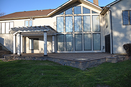 Upper and lower patios joined by connecting concrete steps