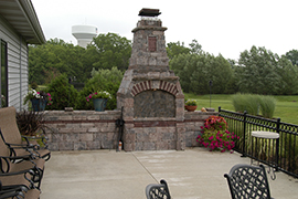 Outdoor fireplace and block wall